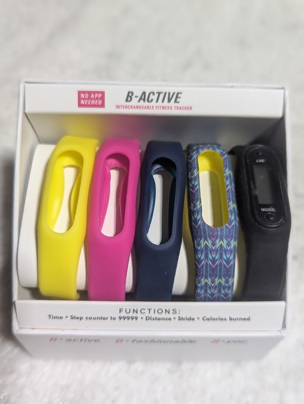 B-Active Interchangeable Fitness Tracker Set 5 Bands No App Needed New